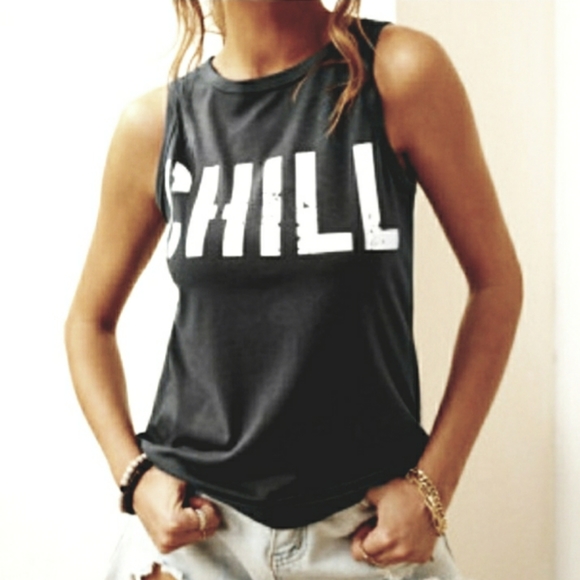NWT"CHILL" Graphic Tee Tshirt Tank Top L, XL, XXL BLACK - Picture 5 of 5